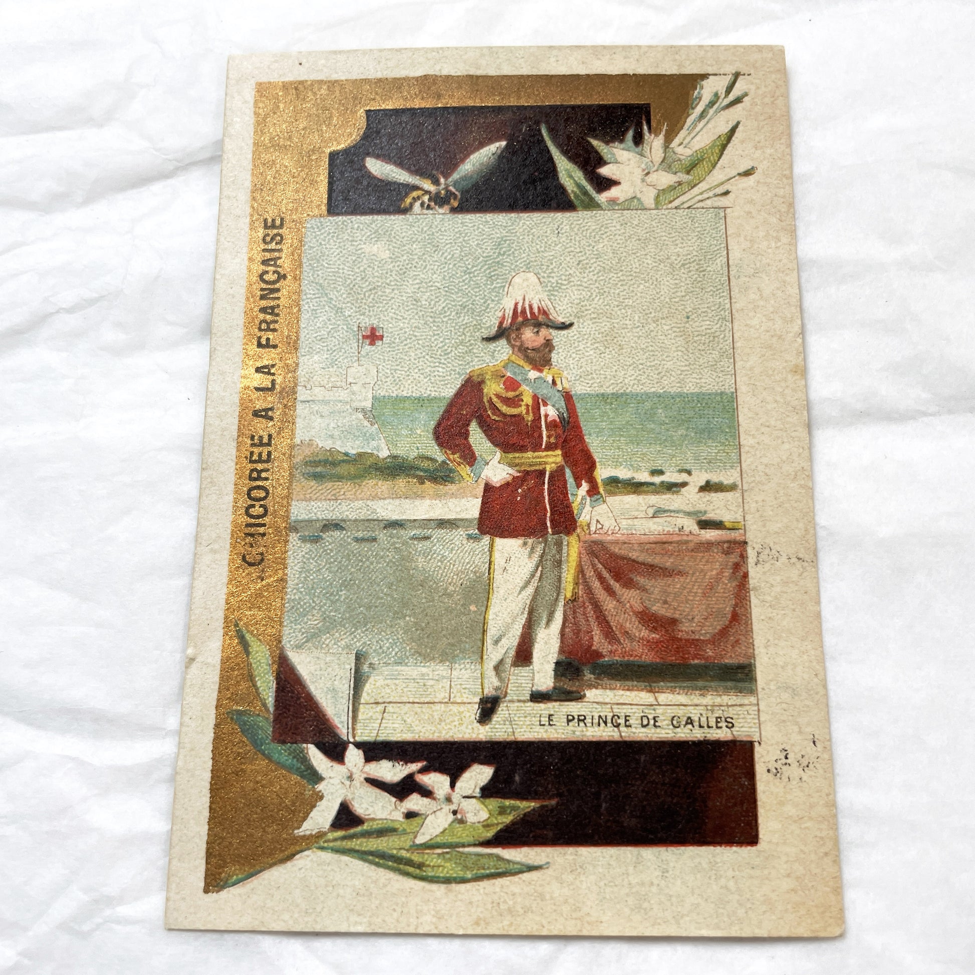 1900s - Two French Chicory Advertising Cards - Prince Of Wales - German Emperor - European Royalty - Military Uniforms - Trade Cards