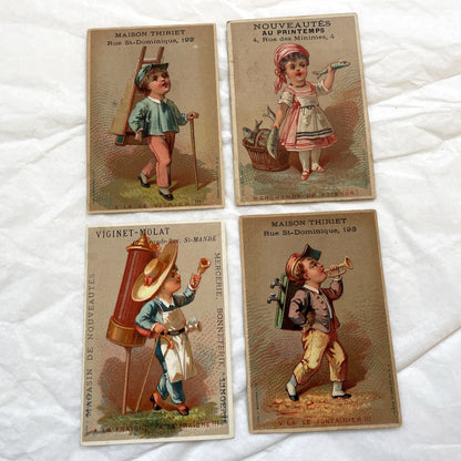 Late 19th - Parisian Advertising Trade Card - Antique French Chromo - Child Tradesmen & Merchants - Original Ephemera Collectibles