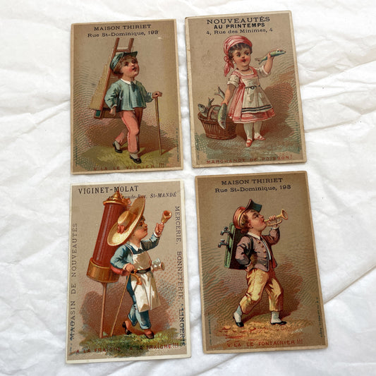 Late 19th - Parisian Advertising Trade Card - Antique French Chromo - Child Tradesmen & Merchants - Original Ephemera Collectibles