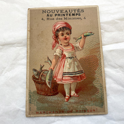 Late 19th - Parisian Advertising Trade Card - Antique French Chromo - Child Tradesmen & Merchants - Original Ephemera Collectibles