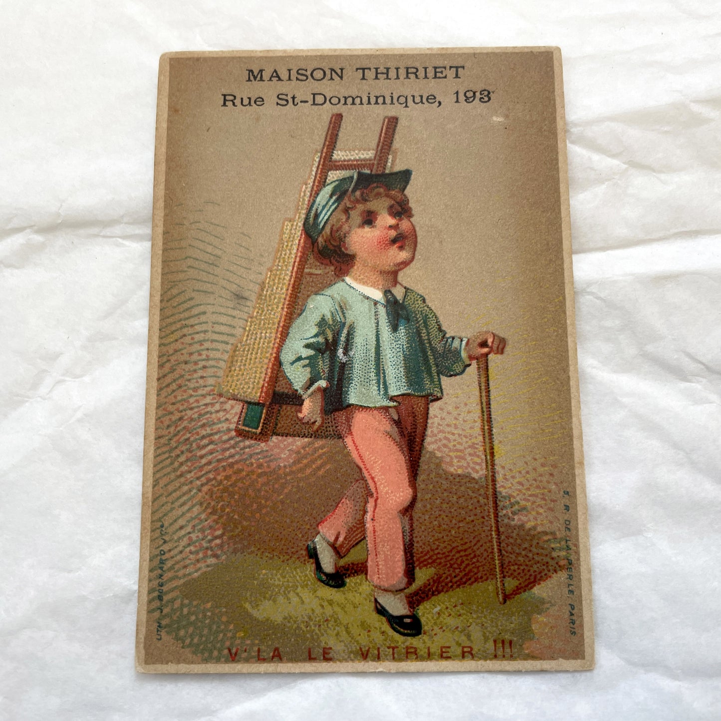 Late 19th - Parisian Advertising Trade Card - Antique French Chromo - Child Tradesmen & Merchants - Original Ephemera Collectibles