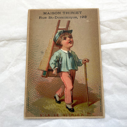 Late 19th - Parisian Advertising Trade Card - Antique French Chromo - Child Tradesmen & Merchants - Original Ephemera Collectibles