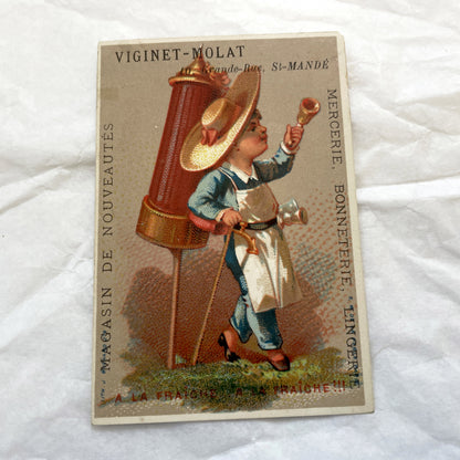 Late 19th - Parisian Advertising Trade Card - Antique French Chromo - Child Tradesmen & Merchants - Original Ephemera Collectibles