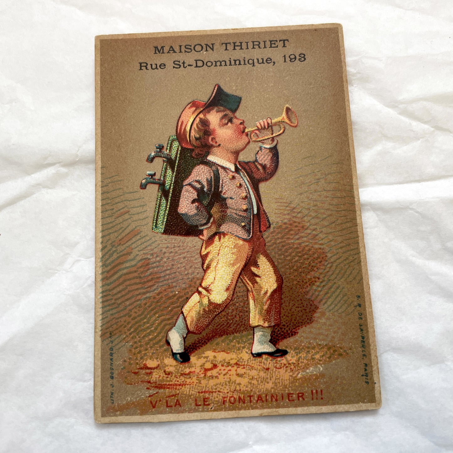 Late 19th - Parisian Advertising Trade Card - Antique French Chromo - Child Tradesmen & Merchants - Original Ephemera Collectibles