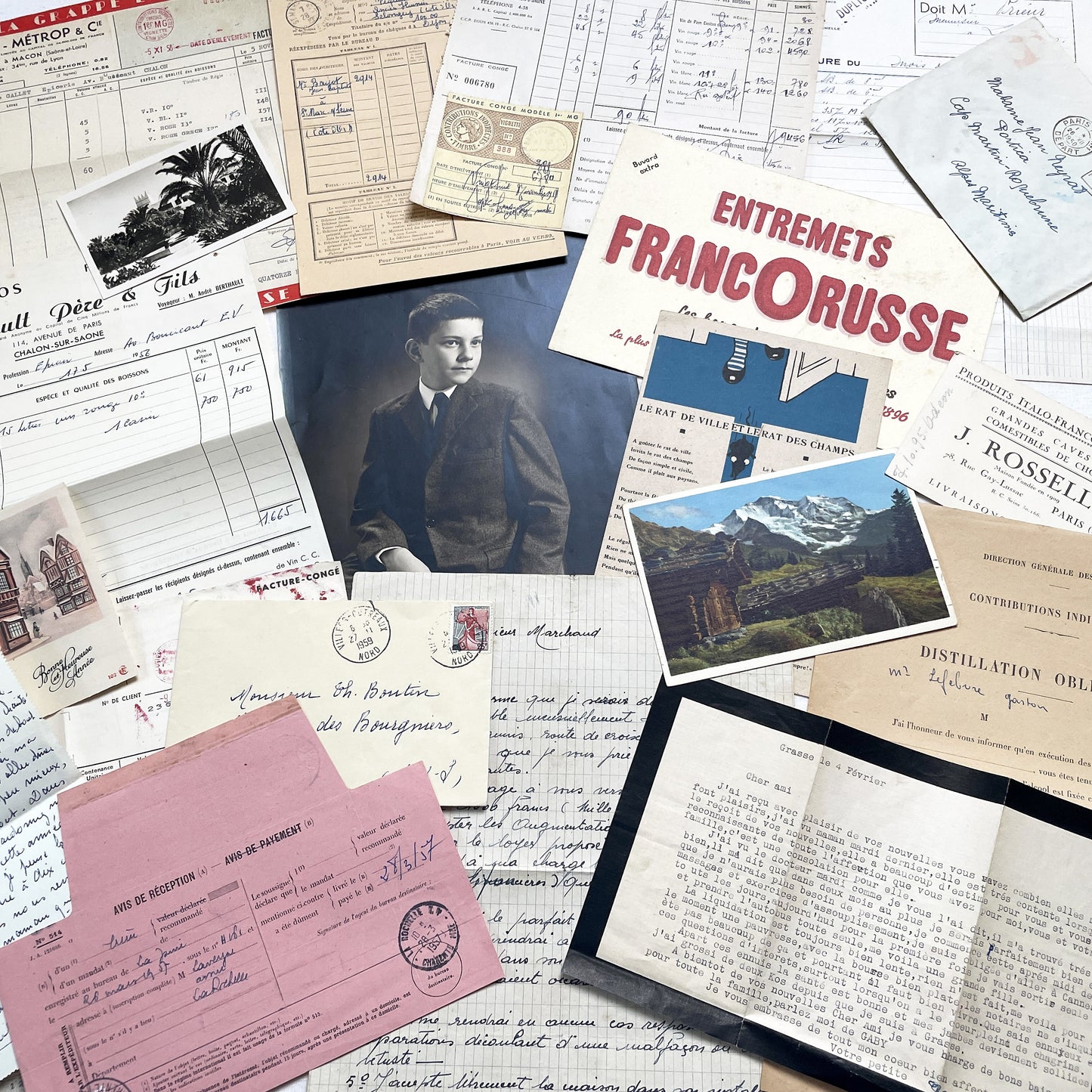 1950s - Vintage French Paper Ephemera Lot - Antique Letters - Invoices - Postcards - Documents - Scrapbooking - Junk Journaling Supplies