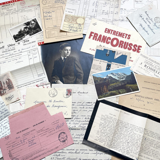1950s - Vintage French Paper Ephemera Lot - Antique Letters - Invoices - Postcards - Documents - Scrapbooking - Junk Journaling Supplies
