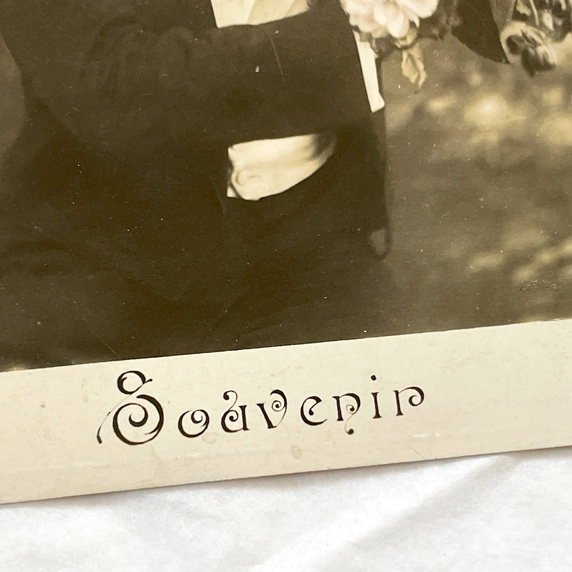 1900s - Vintage Gentleman Photo Postcard - Man With Moustache Holding Flowers - Old Sepia Souvenir Card