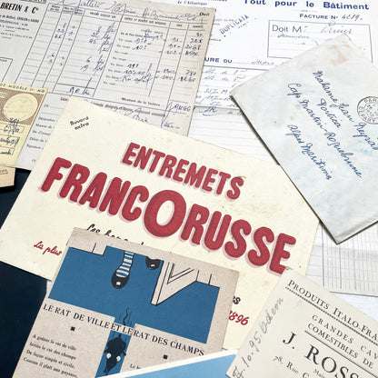 1950s - Vintage French Paper Ephemera Lot - Antique Letters - Invoices - Postcards - Documents - Scrapbooking - Junk Journaling Supplies