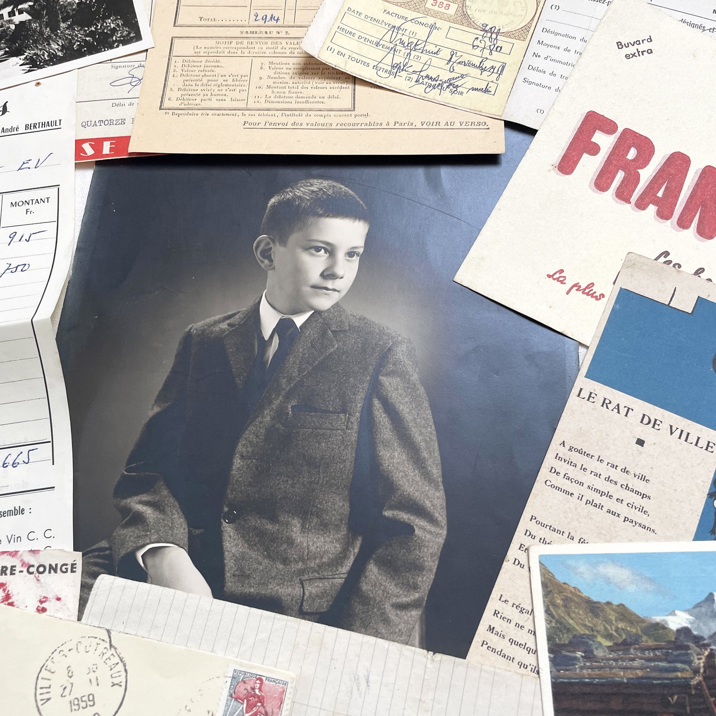 1950s - Vintage French Paper Ephemera Lot - Antique Letters - Invoices - Postcards - Documents - Scrapbooking - Junk Journaling Supplies