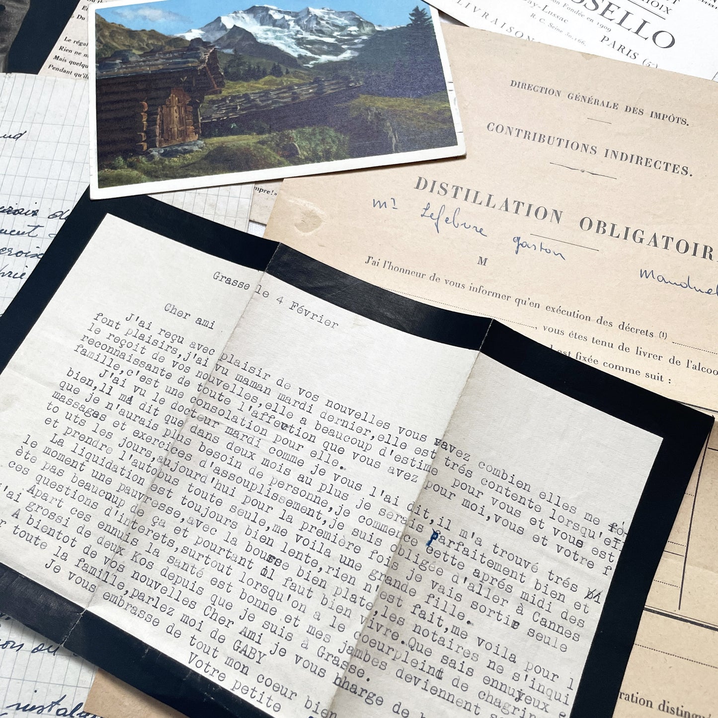 1950s - Vintage French Paper Ephemera Lot - Antique Letters - Invoices - Postcards - Documents - Scrapbooking - Junk Journaling Supplies