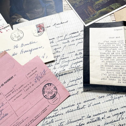1950s - Vintage French Paper Ephemera Lot - Antique Letters - Invoices - Postcards - Documents - Scrapbooking - Junk Journaling Supplies