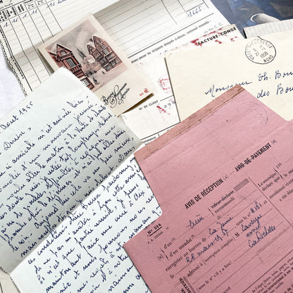 1950s - Vintage French Paper Ephemera Lot - Antique Letters - Invoices - Postcards - Documents - Scrapbooking - Junk Journaling Supplies