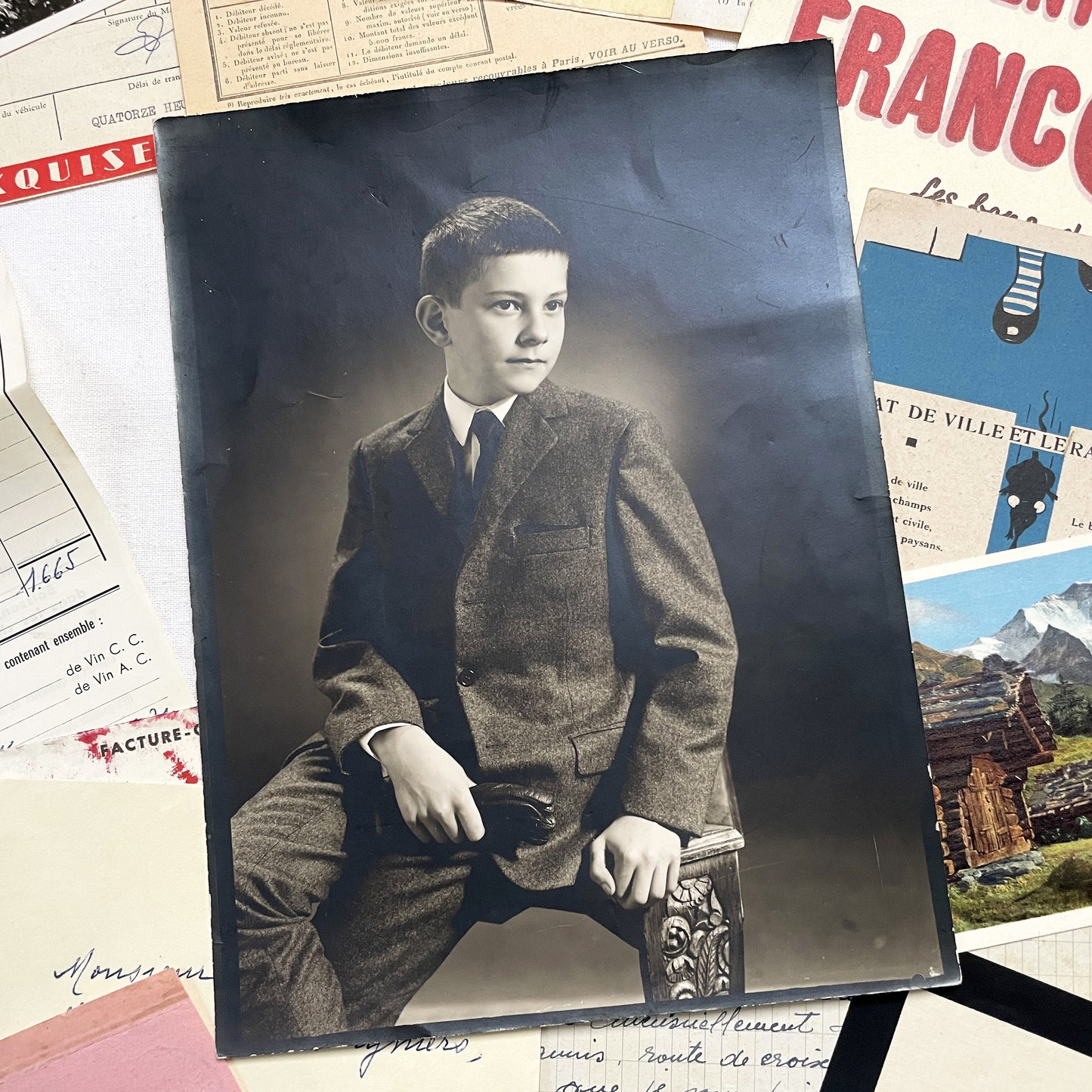 1950s - Vintage French Paper Ephemera Lot - Antique Letters - Invoices - Postcards - Documents - Scrapbooking - Junk Journaling Supplies