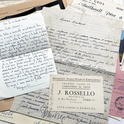 1950s - Vintage French Paper Ephemera Lot - Antique Letters - Invoices - Postcards - Documents - Scrapbooking - Junk Journaling Supplies