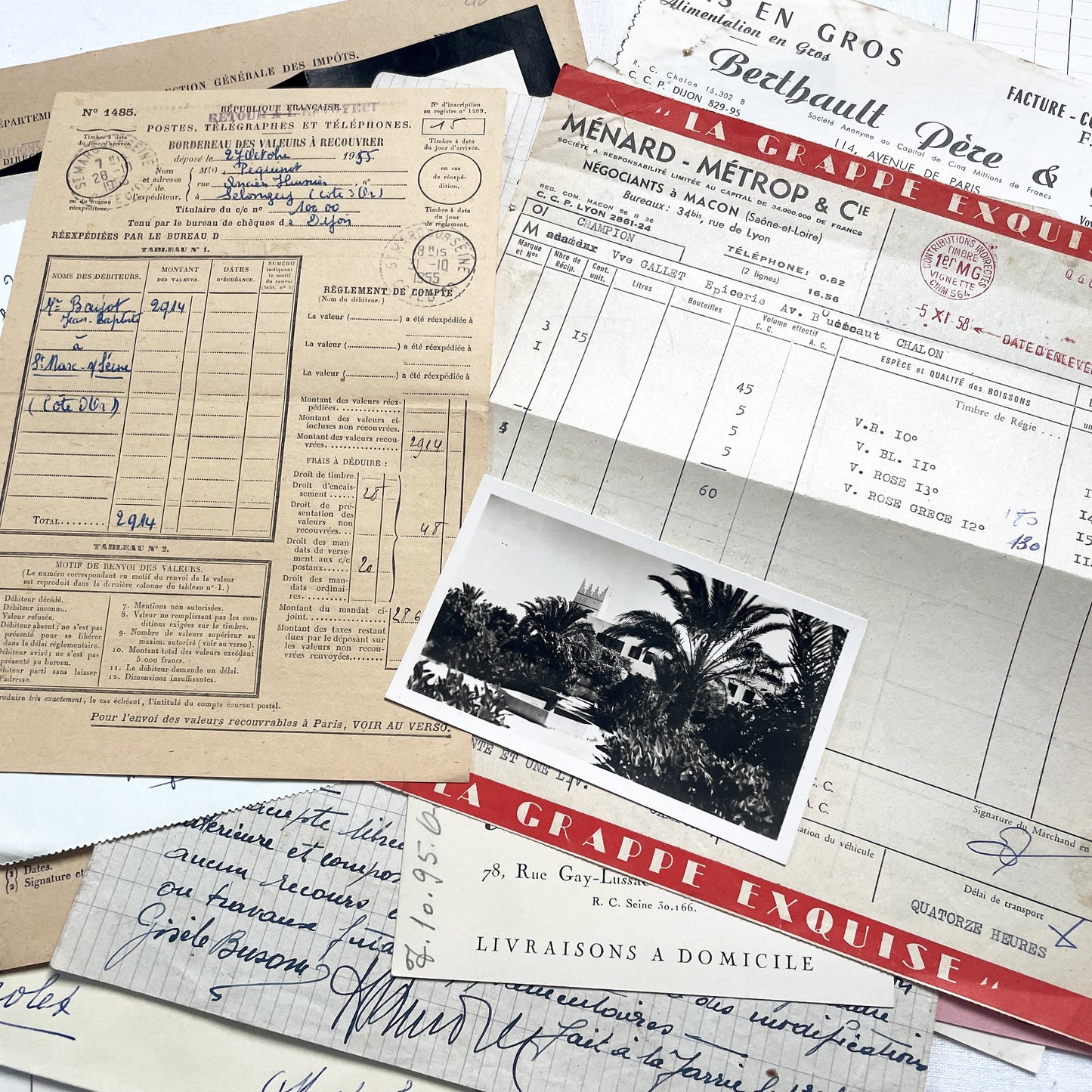 1950s - Vintage French Paper Ephemera Lot - Antique Letters - Invoices - Postcards - Documents - Scrapbooking - Junk Journaling Supplies