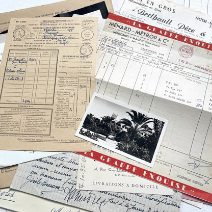1950s - Vintage French Paper Ephemera Lot - Antique Letters - Invoices - Postcards - Documents - Scrapbooking - Junk Journaling Supplies