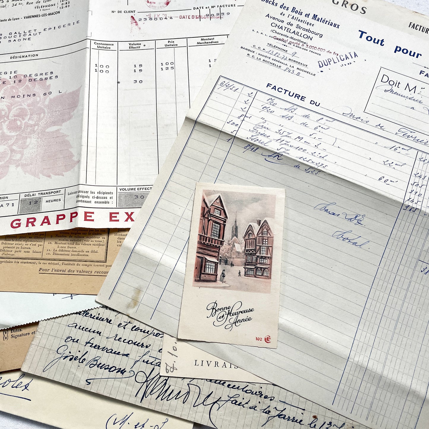 1950s - Vintage French Paper Ephemera Lot - Antique Letters - Invoices - Postcards - Documents - Scrapbooking - Junk Journaling Supplies
