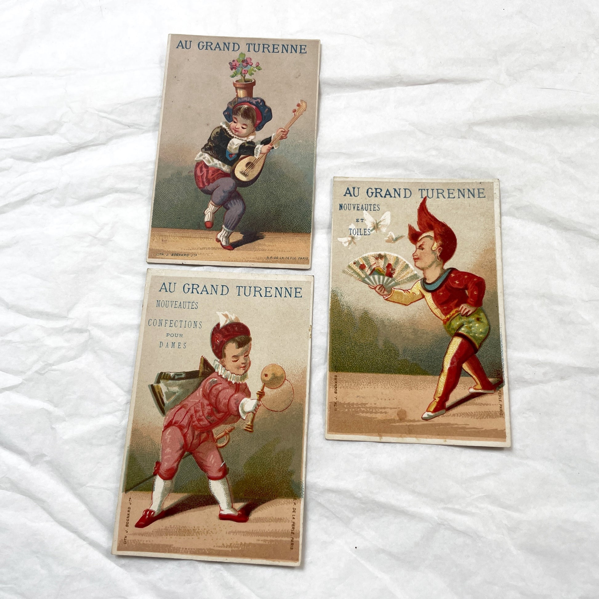 1900s - Antique French Advertising Trade Cards - Au Grand Turenne Paris Department Store - Vintage Chromolithograph Fashion Ephemera Illustr