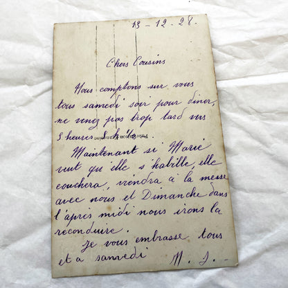 1920s - Antique Portrait Postcard - Young Man With Flowers - Sepia Hand-Colored Real Photo - French Porte Bonheur Good Luck Card