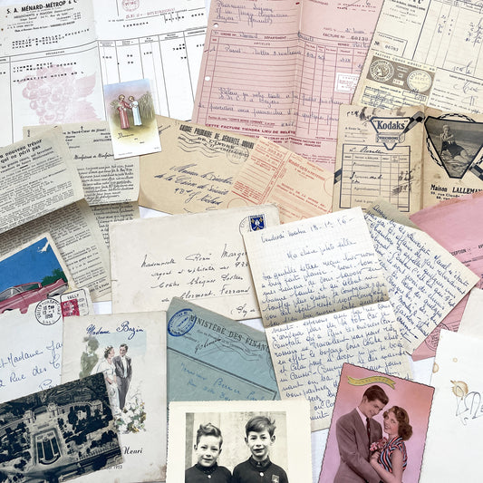 1950s - Authentic French Vintage Paper Ephemera Bundle - Letters - Invoices - Postcards - Photos - Menus - Crafting Journal Supply
