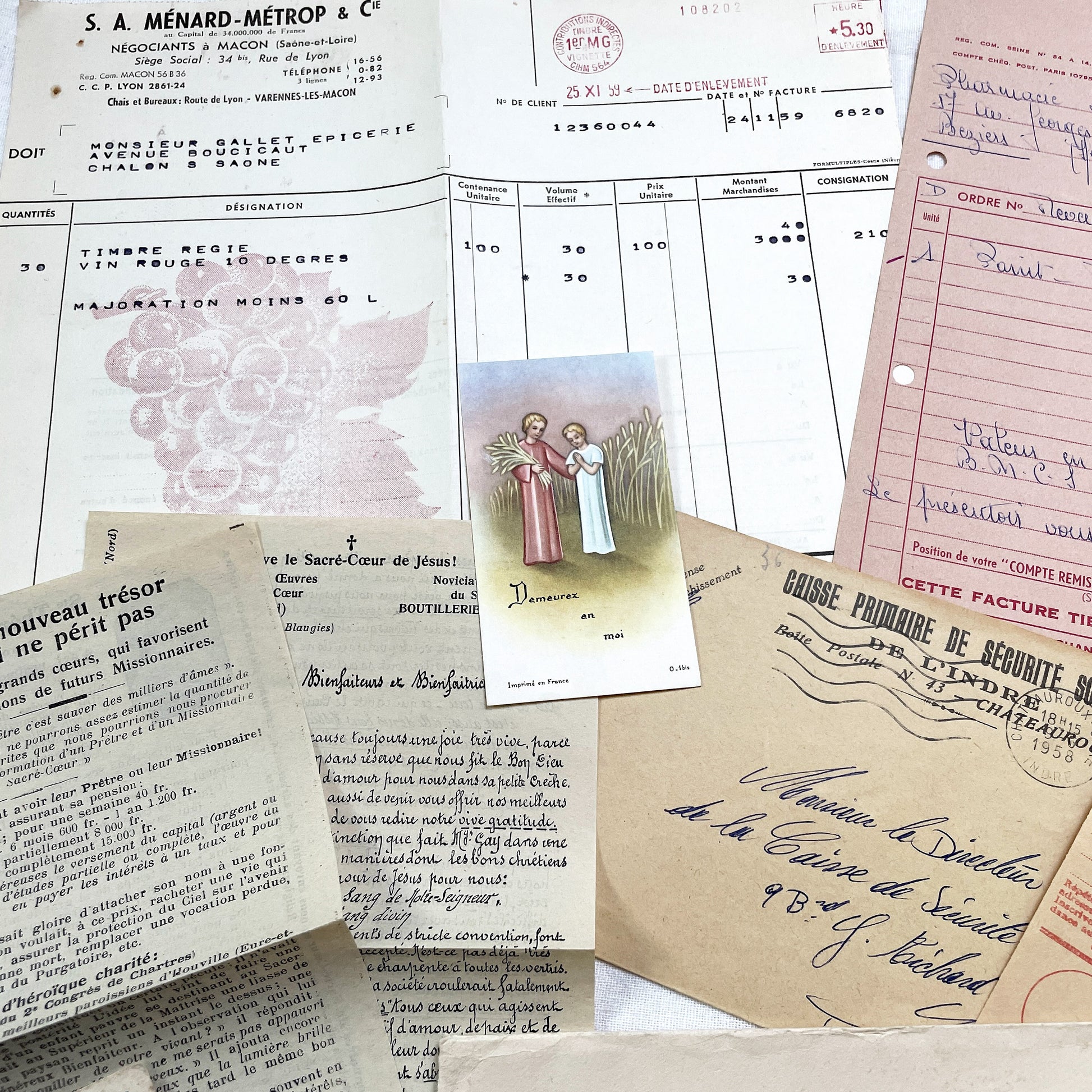 1950s - Authentic French Vintage Paper Ephemera Bundle - Letters - Invoices - Postcards - Photos - Menus - Crafting Journal Supply