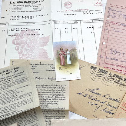 1950s - Authentic French Vintage Paper Ephemera Bundle - Letters - Invoices - Postcards - Photos - Menus - Crafting Journal Supply