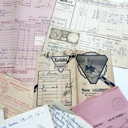 1950s - Authentic French Vintage Paper Ephemera Bundle - Letters - Invoices - Postcards - Photos - Menus - Crafting Journal Supply