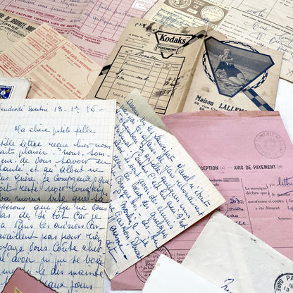 1950s - Authentic French Vintage Paper Ephemera Bundle - Letters - Invoices - Postcards - Photos - Menus - Crafting Journal Supply