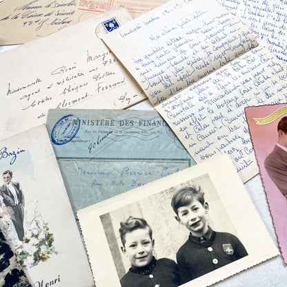 1950s - Authentic French Vintage Paper Ephemera Bundle - Letters - Invoices - Postcards - Photos - Menus - Crafting Journal Supply