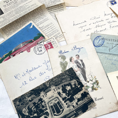 1950s - Authentic French Vintage Paper Ephemera Bundle - Letters - Invoices - Postcards - Photos - Menus - Crafting Journal Supply