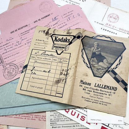 1950s - Authentic French Vintage Paper Ephemera Bundle - Letters - Invoices - Postcards - Photos - Menus - Crafting Journal Supply