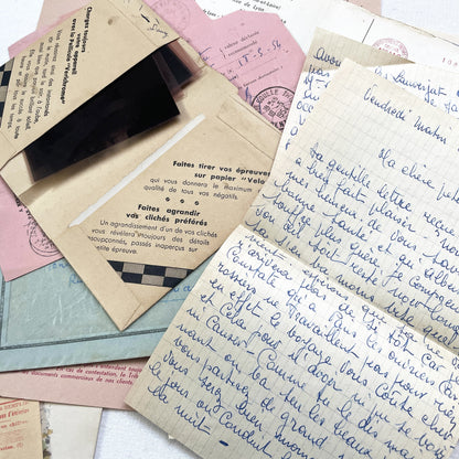 1950s - Authentic French Vintage Paper Ephemera Bundle - Letters - Invoices - Postcards - Photos - Menus - Crafting Journal Supply
