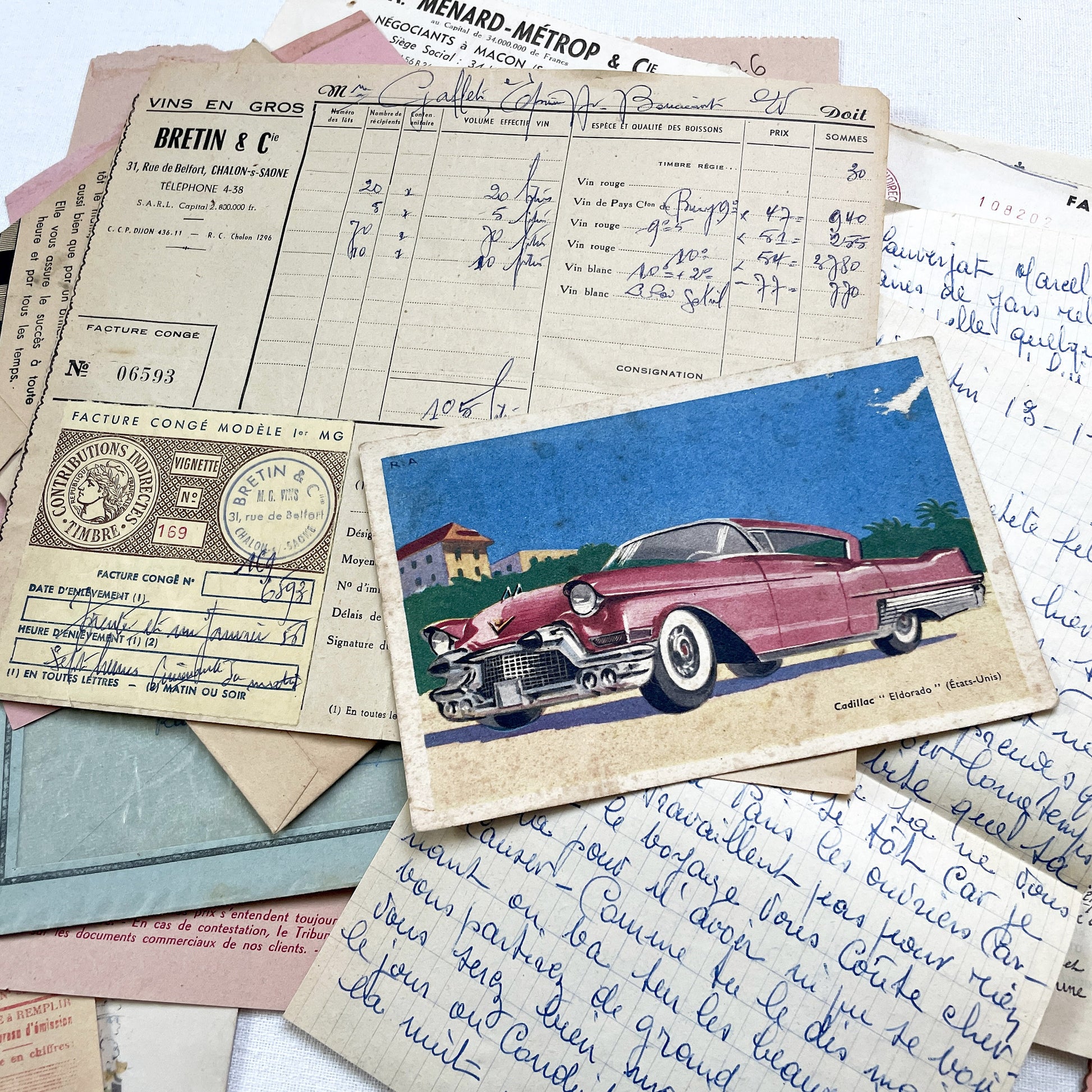 1950s - Authentic French Vintage Paper Ephemera Bundle - Letters - Invoices - Postcards - Photos - Menus - Crafting Journal Supply