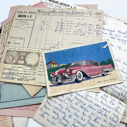 1950s - Authentic French Vintage Paper Ephemera Bundle - Letters - Invoices - Postcards - Photos - Menus - Crafting Journal Supply