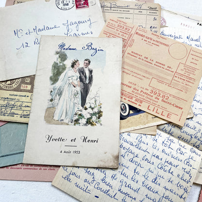 1950s - Authentic French Vintage Paper Ephemera Bundle - Letters - Invoices - Postcards - Photos - Menus - Crafting Journal Supply