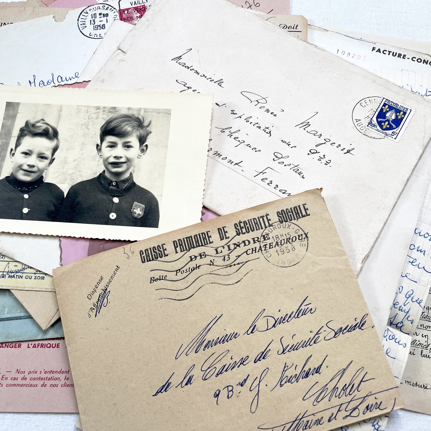 1950s - Authentic French Vintage Paper Ephemera Bundle - Letters - Invoices - Postcards - Photos - Menus - Crafting Journal Supply
