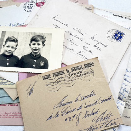 1950s - Authentic French Vintage Paper Ephemera Bundle - Letters - Invoices - Postcards - Photos - Menus - Crafting Journal Supply