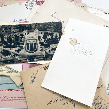 1950s - Authentic French Vintage Paper Ephemera Bundle - Letters - Invoices - Postcards - Photos - Menus - Crafting Journal Supply
