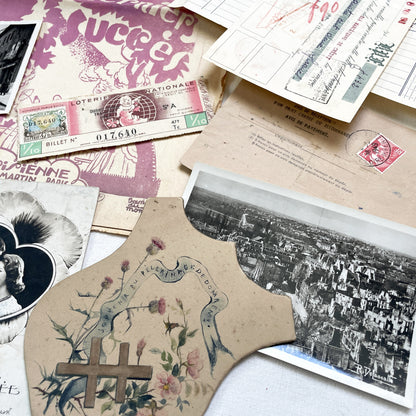 1940s - Vintage French Paper Ephemera Lot - Document Collection - Postcards - Invoices - Letters - Advertising - Scrapbooking Supply
