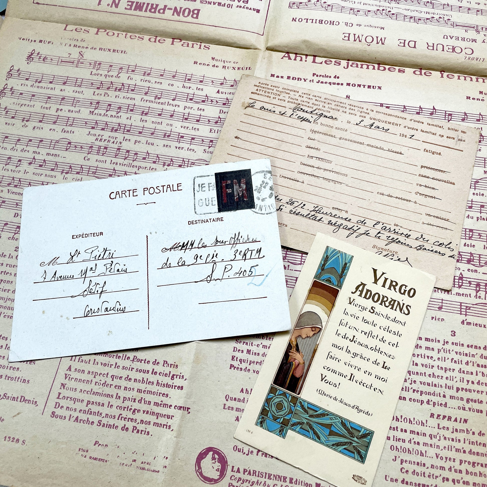 1940s - Vintage French Paper Ephemera Lot - Document Collection - Postcards - Invoices - Letters - Advertising - Scrapbooking Supply