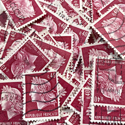 1960s - Lot of 50 French Marianne stamps – Vintage red or green paper ephemera for crafts and collection
