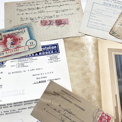 1940s - French WWII Era Ephemera - Vintage Documents Lot - Historical Paper Collection - Letters - Invoices - Postcards - Photos