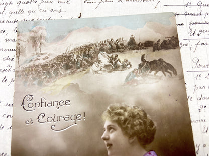 1910s - Vintage French Postcard - Woman Reading Letter - WWI Era Sentiment - Handwritten Postcard