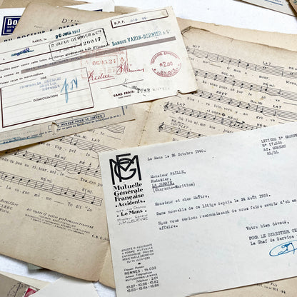 1940s - French WWII Era Ephemera - Vintage Documents Lot - Historical Paper Collection - Letters - Invoices - Postcards - Photos