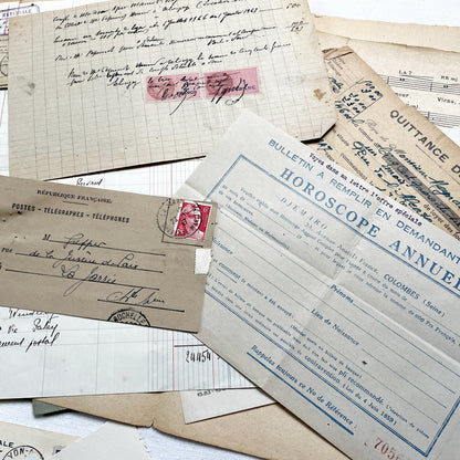 1940s - French WWII Era Ephemera - Vintage Documents Lot - Historical Paper Collection - Letters - Invoices - Postcards - Photos