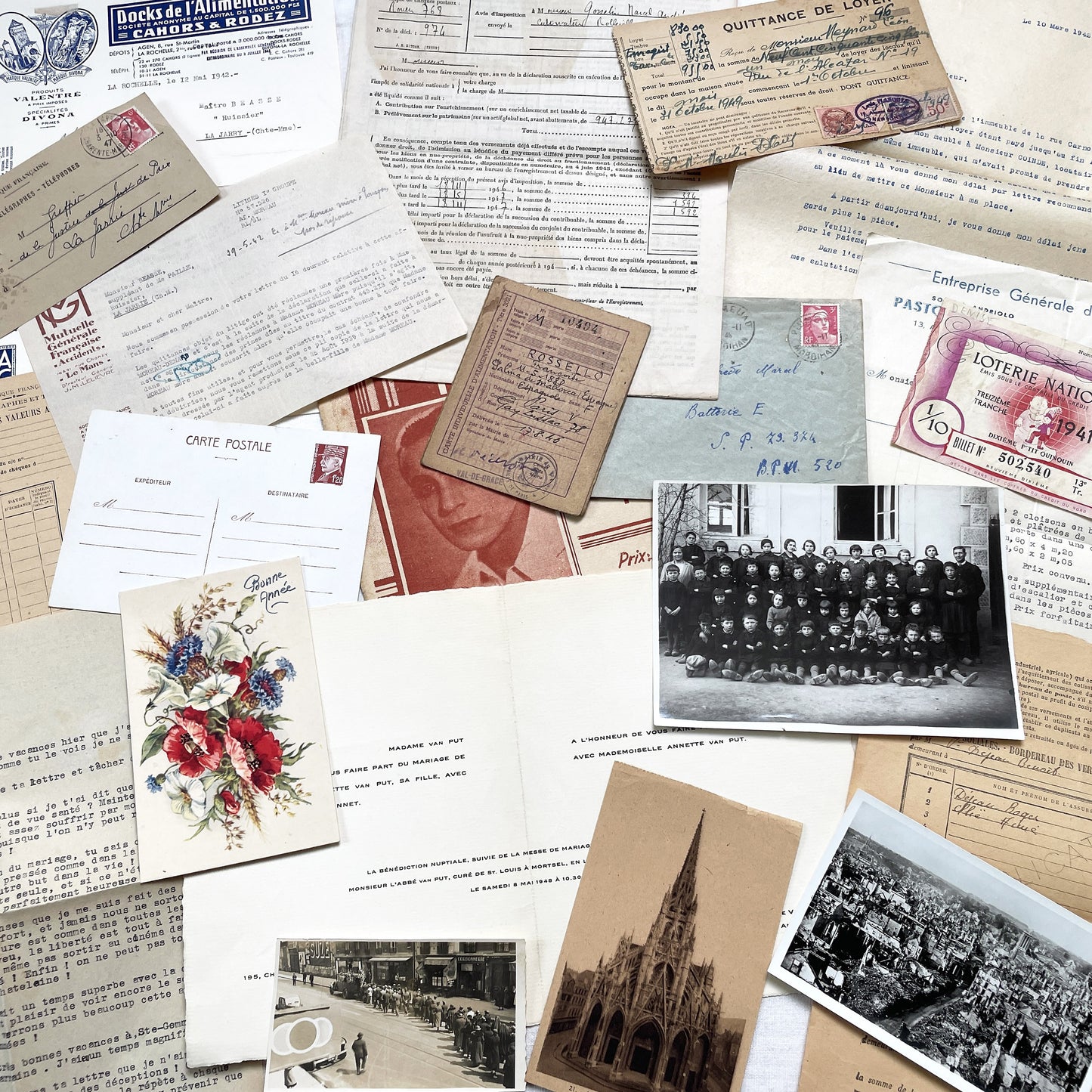 1940s - Vintage French Paper Ephemera Lot - Historical Documents for Junk Journal - Scrapbooking - Collectible Antique Papers