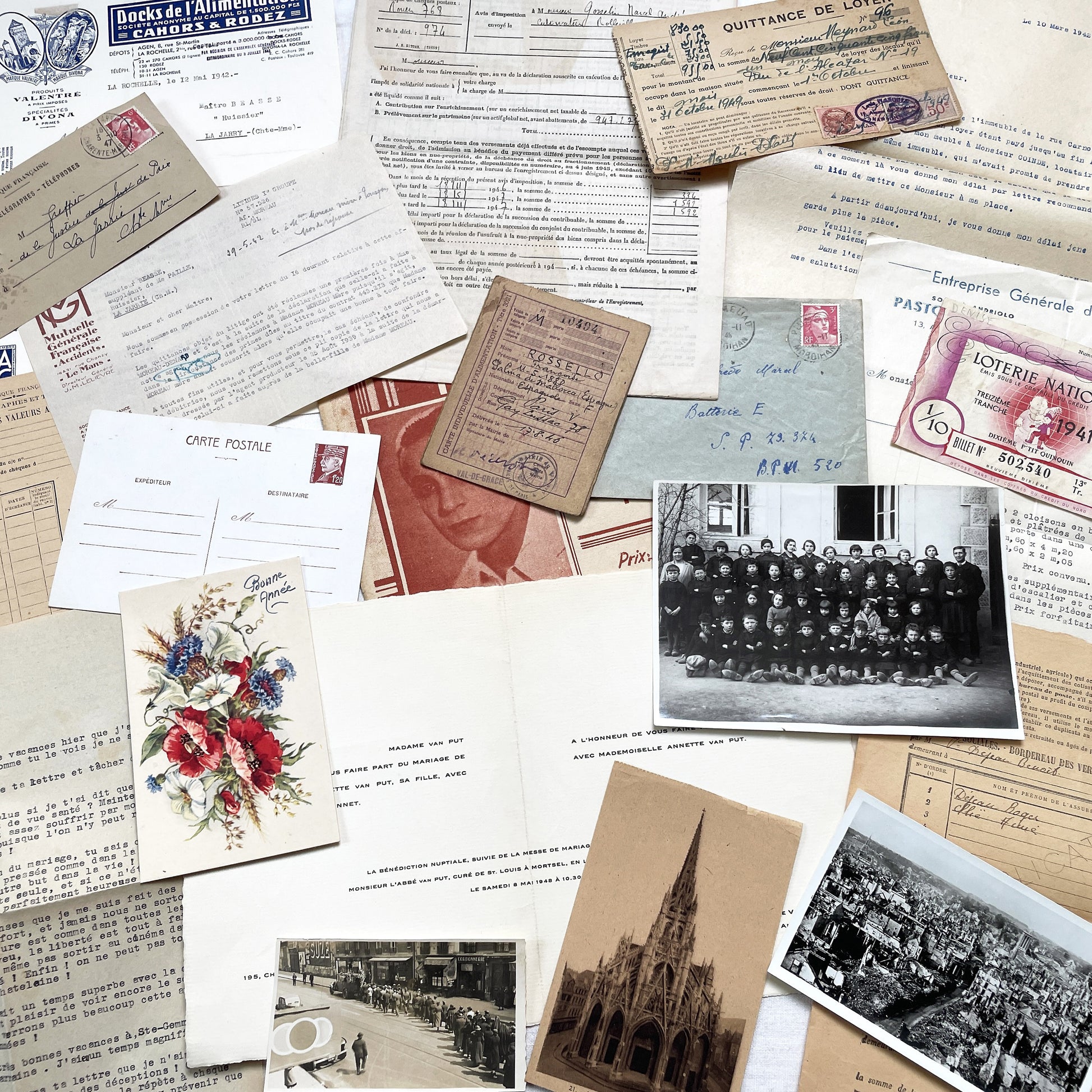 1940s - Vintage French Paper Ephemera Lot - Historical Documents for Junk Journal - Scrapbooking - Collectible Antique Papers