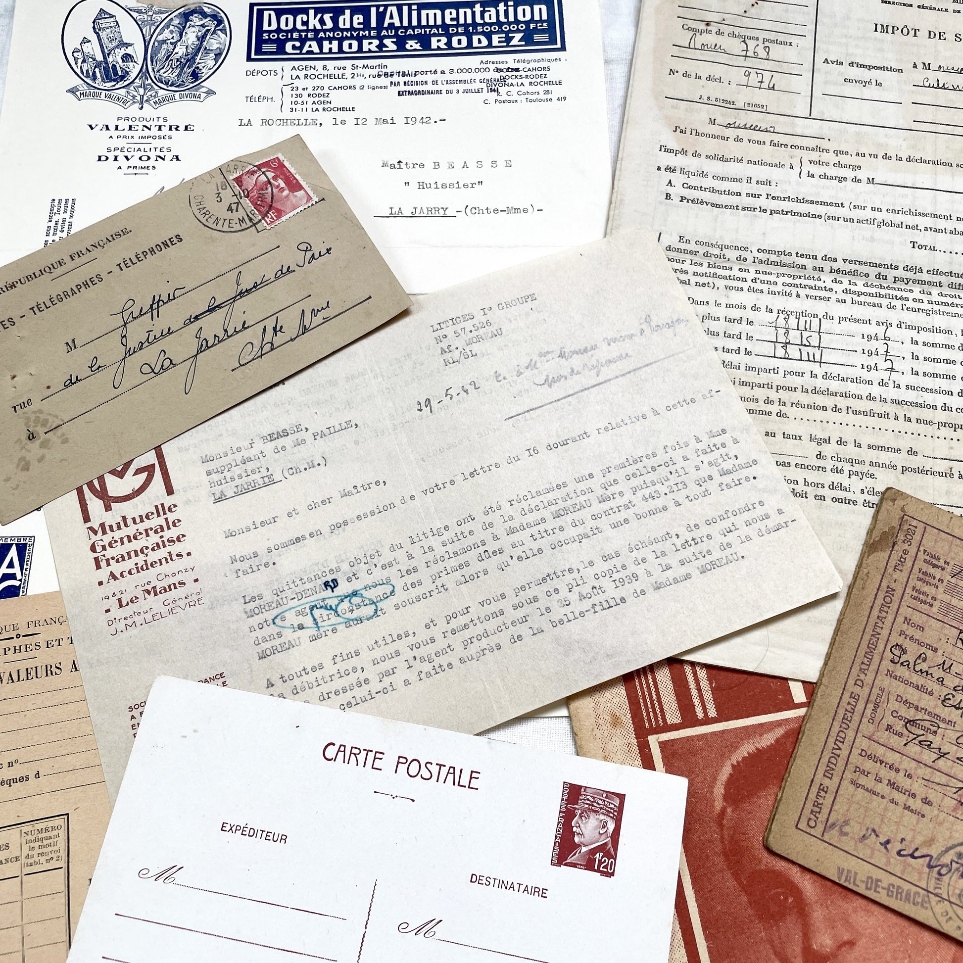 1940s - Vintage French Paper Ephemera Lot - Historical Documents for Junk Journal - Scrapbooking - Collectible Antique Papers