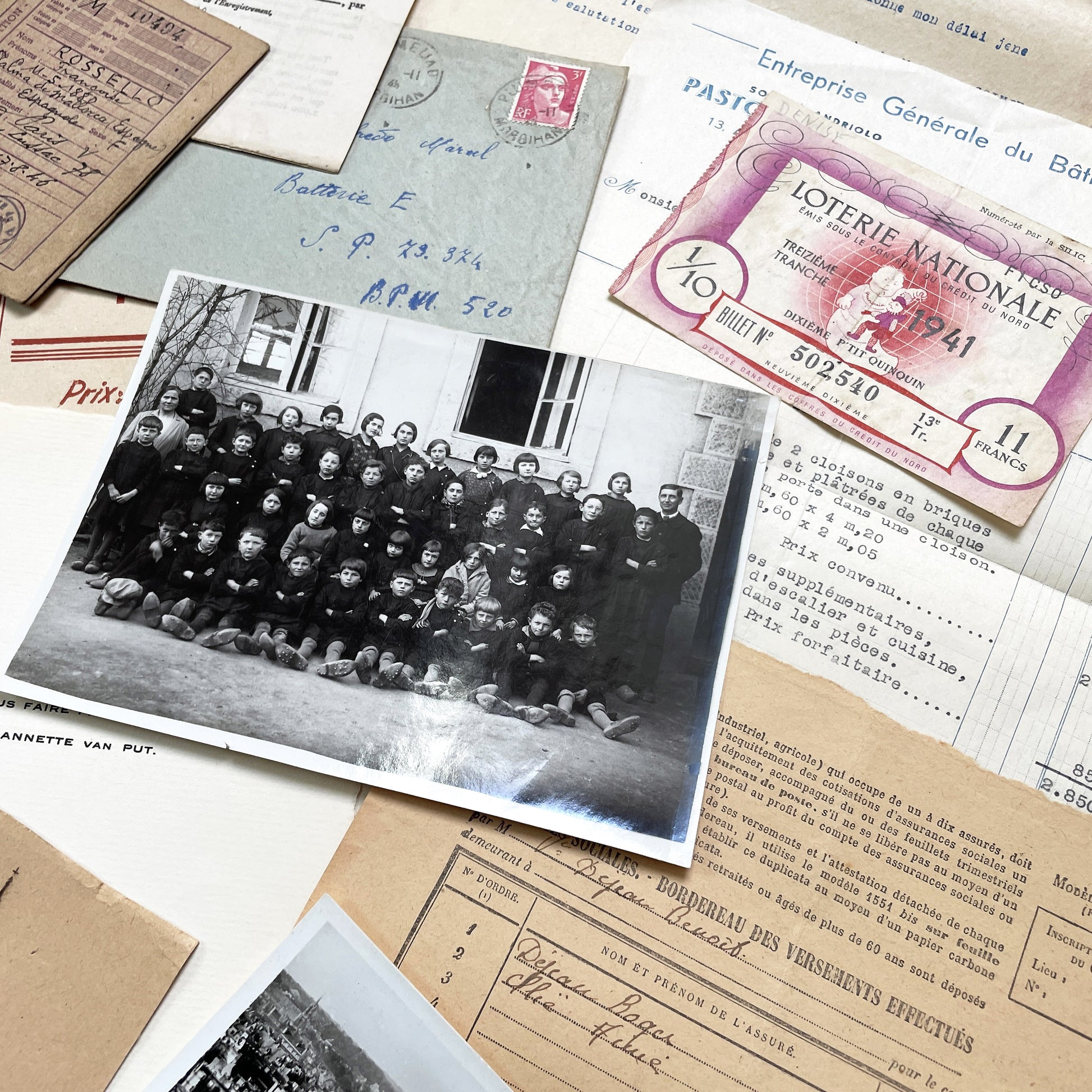 1940s - Vintage French Paper Ephemera Lot - Historical Documents for Junk Journal - Scrapbooking - Collectible Antique Papers