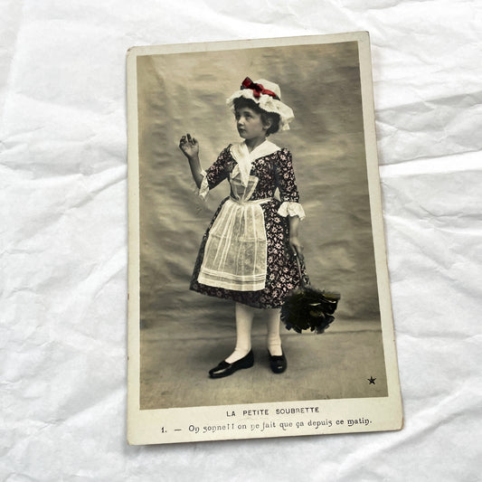 1900s - Set of 6 French Soubrette Postcard Set - Six Hand Colored Sepia Photographs - Edwardian Child Maid Ephemera - Charming Character